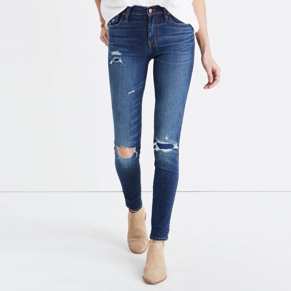 MADEWELL | Women's 9" High-Rise Skinny Jeans: Ripped and Patched Edition, 25